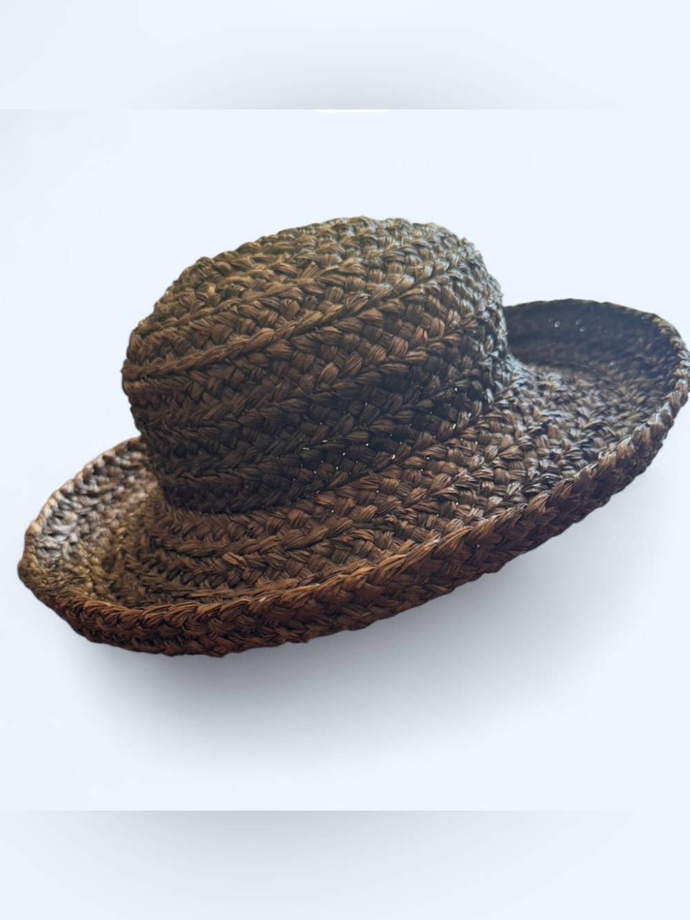 Helen Kaminski Australia Chocolate Brown 100% Raffia Sun Hat made in Madagascar
